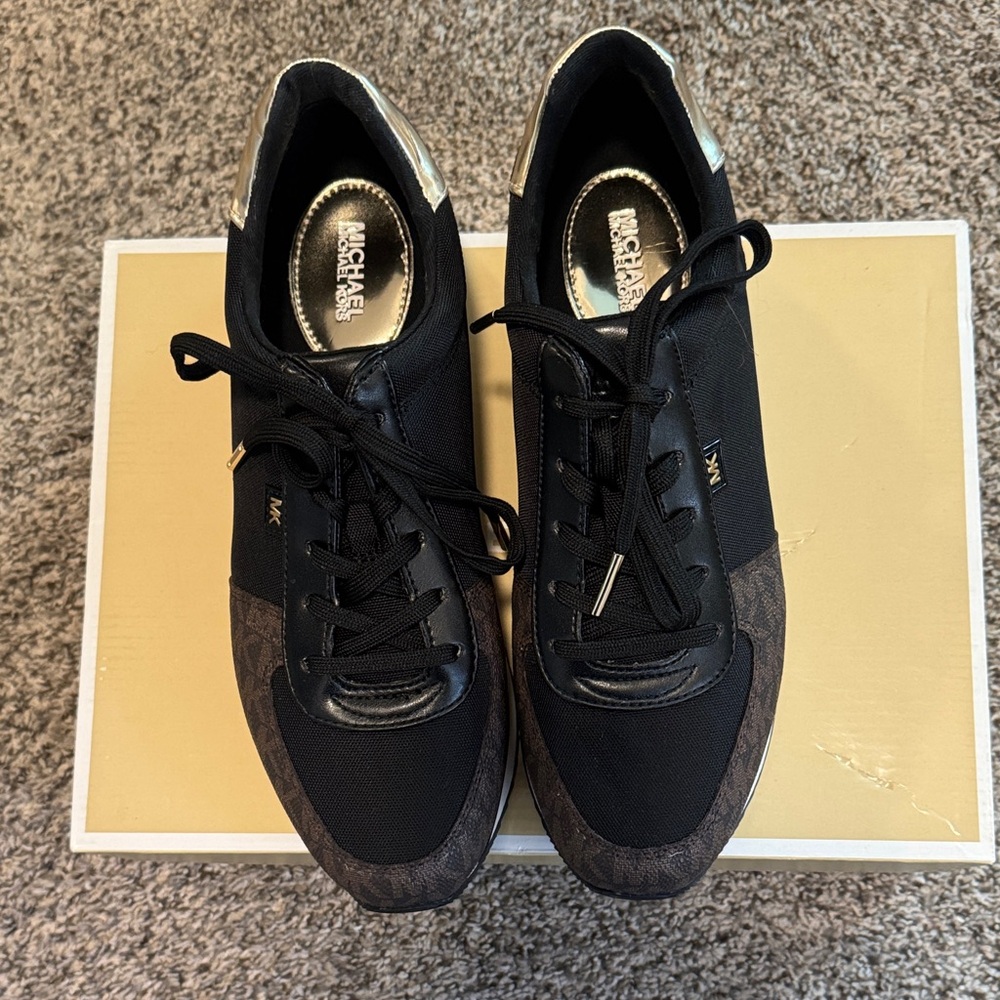 Michael Kors Black and Brown Lace-Up Sneakers